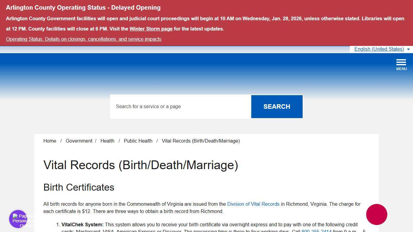 Vital Records (Birth/Death/Marriage) – Official Website of Arlington County Virginia Government
